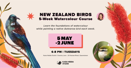 Te Wāhi Toi - New Zealand Birds: 5-Week Watercolour Course – Painting Courses in Queenstown with Kasia Hebda - 5 May