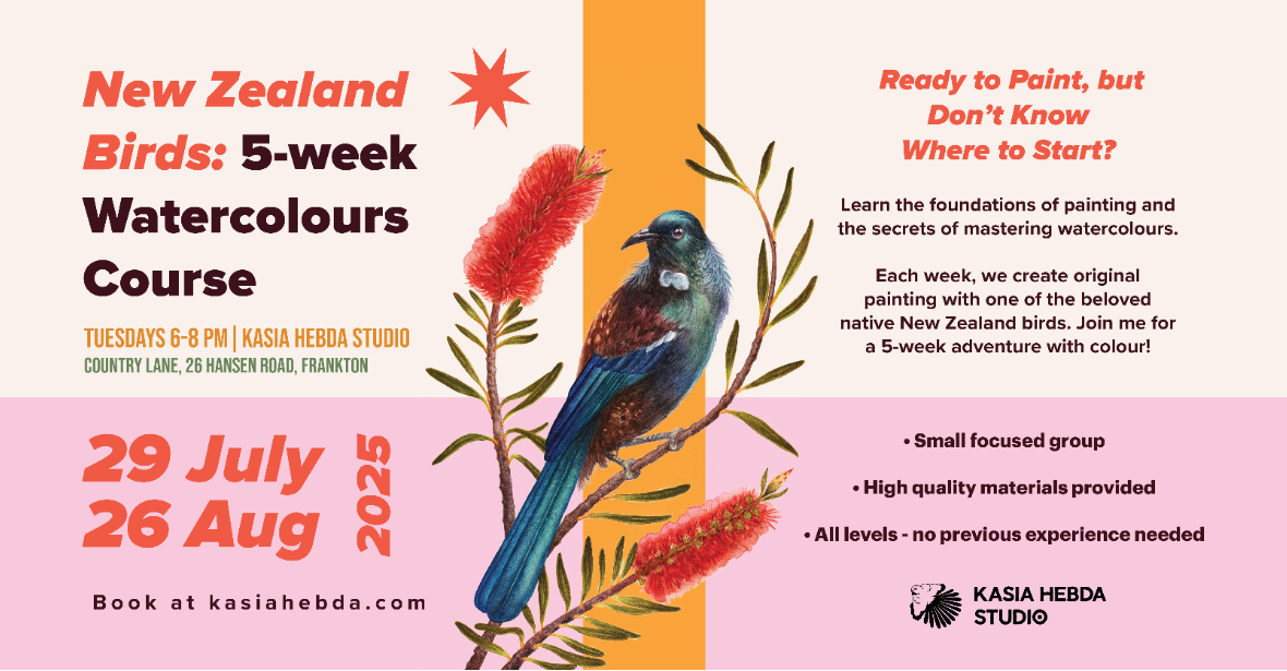 New Zealand Birds: 5-Week Watercolour Course – Art Workshops in Queenstown with Kasia Hebda - 12 August 